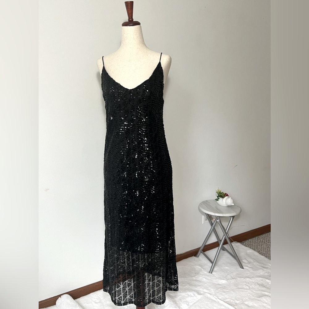 Zara Black Strappy Dress with Sequins, Size Small